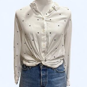 Abercrombie & Fitch Heart Print Front Tie Blouse